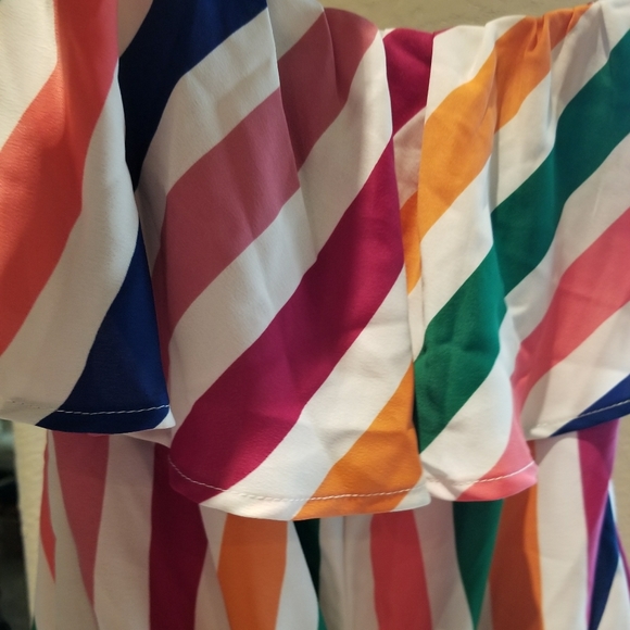 NWT Colorful Stripe Ruffle Tube Top Multicolor Rainbow - Picture 5 of 8